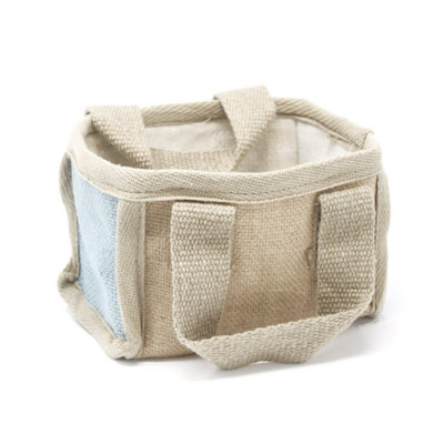 Eco-Friendly Teal Jute & Cotton Mini Shopping Basket 16X10X12Cm
