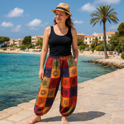  - Nomad Sari Mushroom PantsOrange Block PrintLightweight & Comfortable S/m