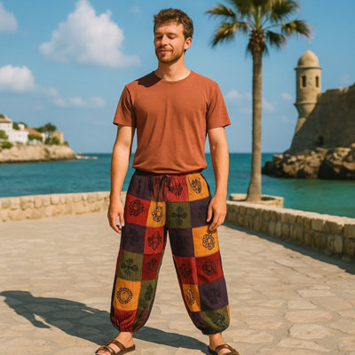  - Nomad Sari Mushroom PantsOrange Block PrintLightweight & Comfortable L/xl