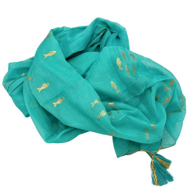 Nomad Sari Med Collection ParioTurquoise & Gold Fish Handcrafted Wrap from B&Q