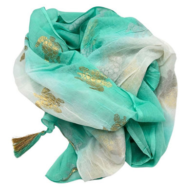  - Nomad Sari Med Collection ParioWhite & Turquoise Gold Turtle Cover-Up & Scarf
