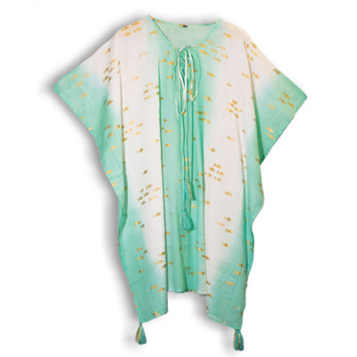 Nomad Sari Med Collection KaftanWhite & Turquoise Fish Design from B&Q