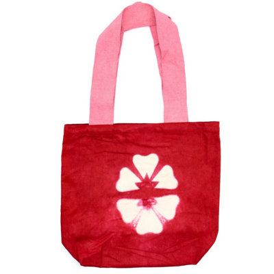  - Natural Tie-Dye Cotton Bag 8OzMaroon Flower & Pink Handle