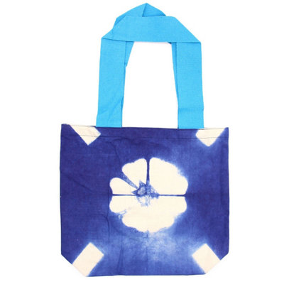  - Natural Tie-Dye Cotton Bag 8OzBlue Flower & HandleEco-Friendly