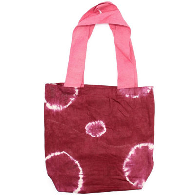  - Natural Tie-Dye Cotton Bag 8OzMaroon Rings & Pink Handle