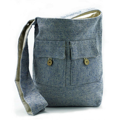  - Natural Tones Two Pocket Denim Tote BagLarge Cotton Bag With Front Pockets