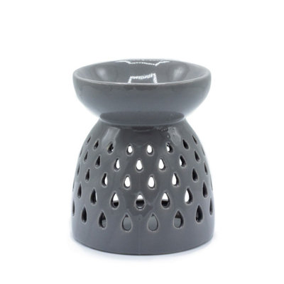 Elegant Grey Oil Burner With Teardrop Cutouts For Fragrance Diffusion from B&Q