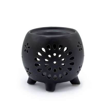 Flower Burst Matt Black Squat Pot Oil BurnerDecorative & Durable Diffuser from B&Q