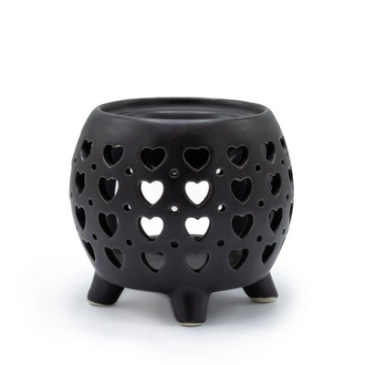 Elegant Matt Black Squat Pot Oil Burner With Heart Cutouts For Warm Ambiance from B&Q