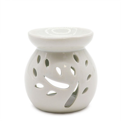 White Ceramic Oil Burner With FloralStar & Dragonfly Designs from B&Q