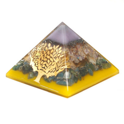  - Large 70mm Orgone Pyramid With Tree & Gold BaseEnergy & Emf Protection