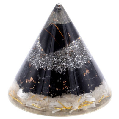  - Orgonite Cone With Selenite & Black Tourmaline90mm For Energy Cleansing