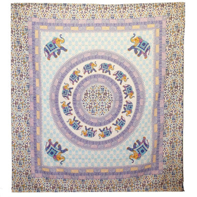 Elephant Mandala Wall Hanging & Beach SpreadTurquoise On Cream from B&Q