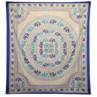 Elephant Mandala Wall Hanging & Beach Spread In Blues from B&Q