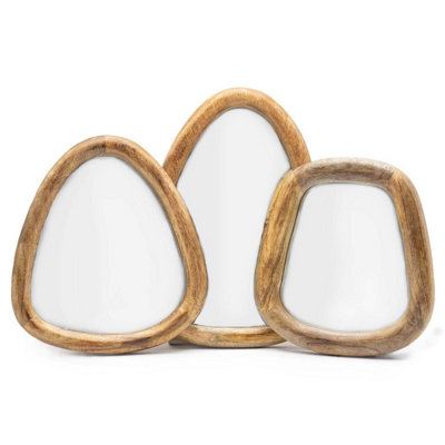  - Set Of 3 Dark Brown Pebble-Shaped Decorative Mirrors