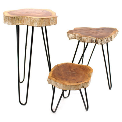 Set Of 3 Whitewash Wooden Plant Stands With Hairpin Legs from B&Q