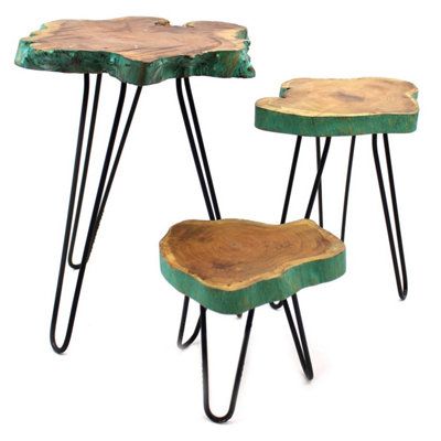 Set Of 3 Greenwash Wooden Plant Stands With Hairpin Legs from B&Q