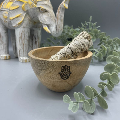 Wooden Smudge & Ritual Offerings Bowl With Hamsa & Sacred Symbols from B&Q