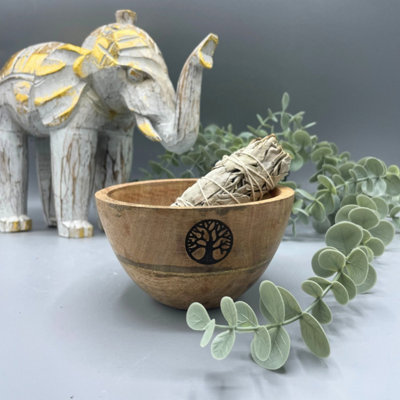 Wooden Smudge & Ritual Offerings BowlTree Of Life Design from B&Q