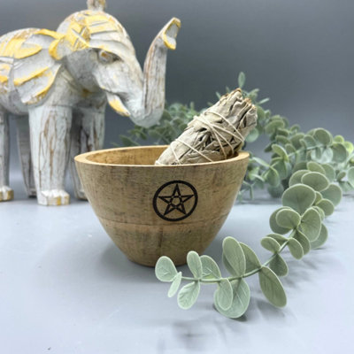 Wooden Smudge & Ritual Offerings Bowl With Pentagram Design from B&Q
