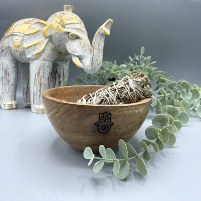 Wooden Smudge & Ritual Offerings Bowl With Hamsa Design from B&Q
