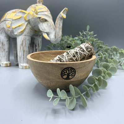 Wooden Smudge & Ritual Offerings BowlTree Of Life Design from B&Q