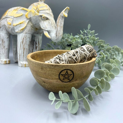 Wooden Smudge & Ritual Offerings Bowl With Pentagram Design from B&Q