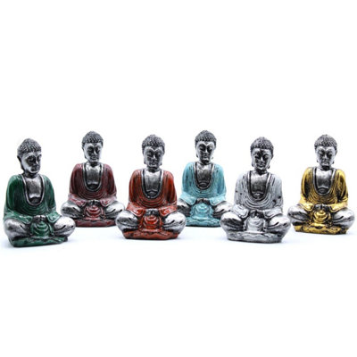 Set Of 6 Silver Mini Buddha Statues For Prosperity & Peace from B&Q