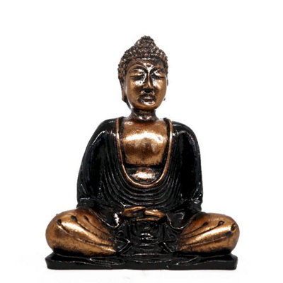 B&Q Black & Gold Buddha Statue - Hand-Painted Meditation Decor