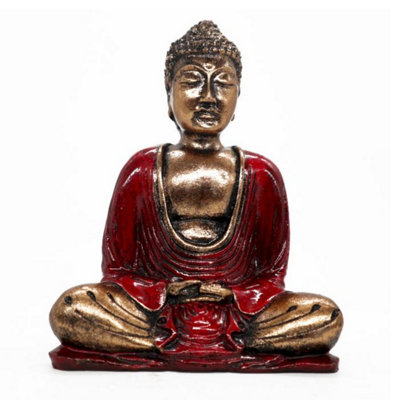 B&Q Red & Gold Buddha Statue - Hand-Painted Bali Resin Meditation Decor