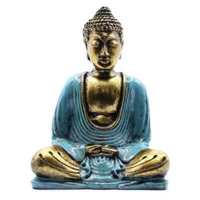 B&Q Teal & Gold Buddha Statue - Hand-Painted Resin Meditation Decor