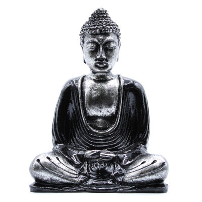 B&Q Black & Grey Buddha Statue - Hand-Painted Resin Meditation Figurine