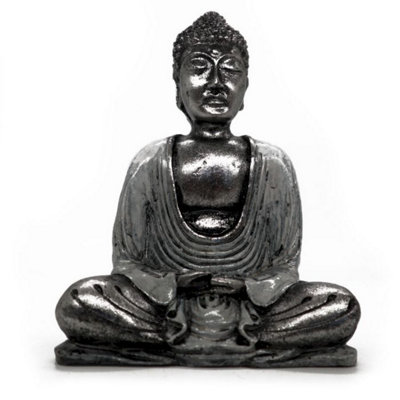 B&Q White & Grey Buddha Statue - Hand-Painted Resin Meditation Decor