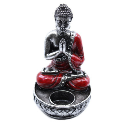 Red Bali Hand-Painted Buddha Candle HolderNamaskara Mudra Decor from B&Q
