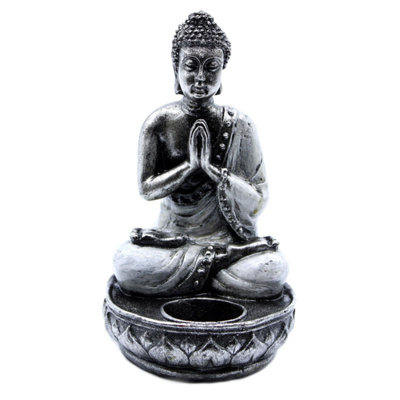 Bali Hand-Painted Buddha Candle HolderWhiteMediumZen Decor from B&Q