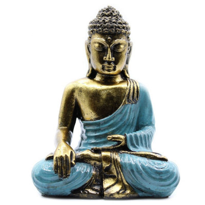 Large Hand-Painted Bali Buddha Statue In Teal & GoldVarada Mudra Art from B&Q