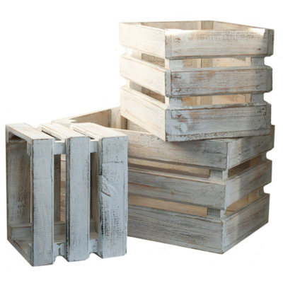 Fruit Box Set Of 3Whitewash Wooden Display Baskets For Home & Decor from B&Q