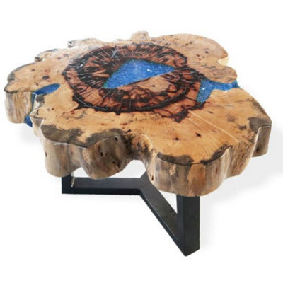  - Tamarind & Resin Sky Blue Coffee Table Unique Modern Wooden Accent