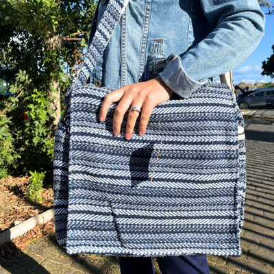 B&Q Soft Banjar Laptop Bag - Blue Stripes, Stylish & Durable Carryall