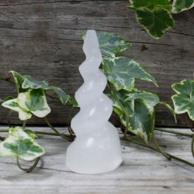 Selenite Spiral Unicorn Horn Tower10Cm Healing Crystal Gift from B&Q