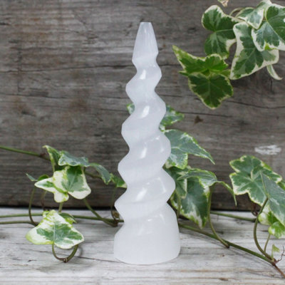 Selenite Spiral Unicorn Horn Tower15CmHealing CrystalMorocco from B&Q