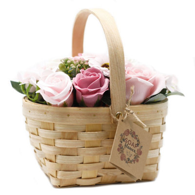  - Large Pink Rose & Hyacinth Bouquet In Wicker BasketSunflower Included