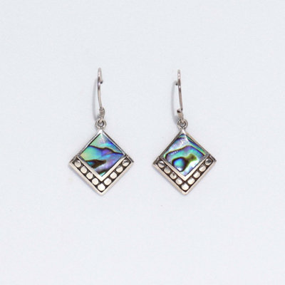 Elegant Shell & Silver Square Dot EarringsIridescent Abalone Jewelry from B&Q