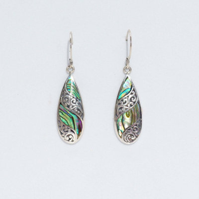 Elegant Abalone Shell & Silver Long Teardrop Earrings For Women from B&Q