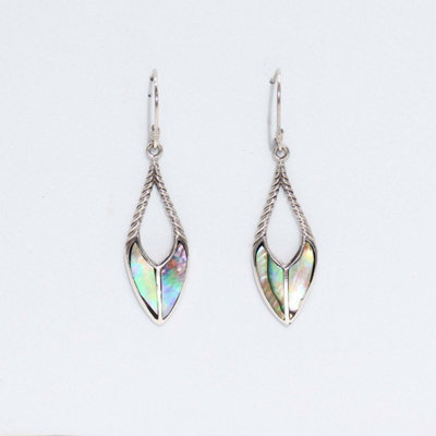 B&Q Elegant Abalone & Silver Spear Drop Earrings - Lightweight & Bold