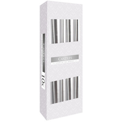 Silver Metallic Taper CandleElegantReflectiveSteady Burn from B&Q