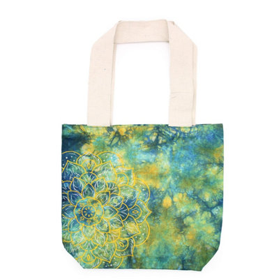  - Tie-Dye Cotton Bag 6OzMandala PatternGreen/blueNatural Handle