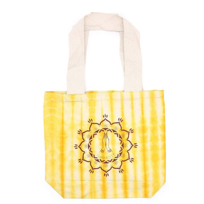  - Tie-Dye Cotton Bag With Namaste Hands6OzYellow & Natural Handle