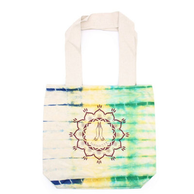  - Tie-Dye Cotton Bag 6Oz With Namaste Hands Pattern & Natural Handle