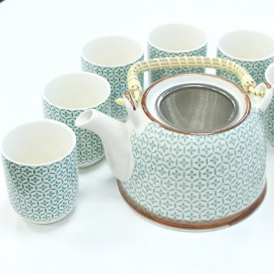 Herbal Teapot Set With 6 CupsGreen MosaicEco-Friendly Gift from B&Q